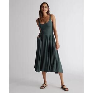 Quince Women Tencel Jersey Fit & Flare Dress Dark Olive M NWT